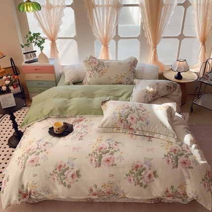 91家纺网 家纺一手货源 找家纺 奈萝家纺 2025新款亲肤小清新全棉四件套 苏莉