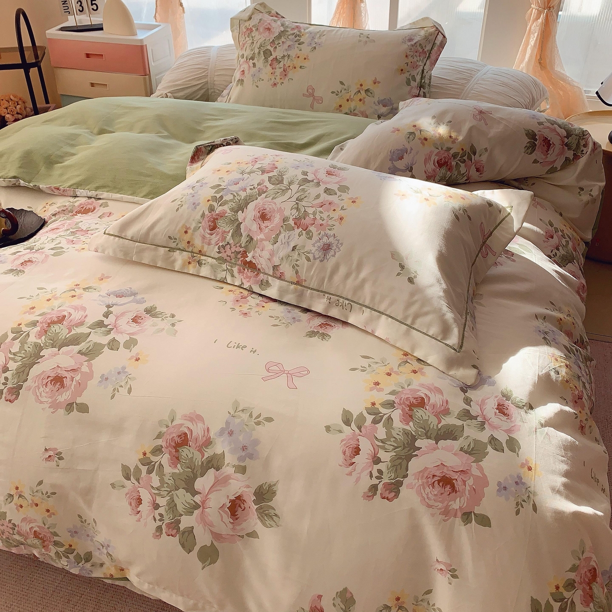 91家纺网 家纺一手货源 找家纺 奈萝家纺 2025新款亲肤小清新全棉四件套 苏莉