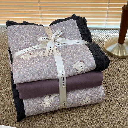 91家纺网 家纺一手货源 找家纺 （总）荣轩 2024新款全棉印花双层纱四件套 皱皱纱花边款