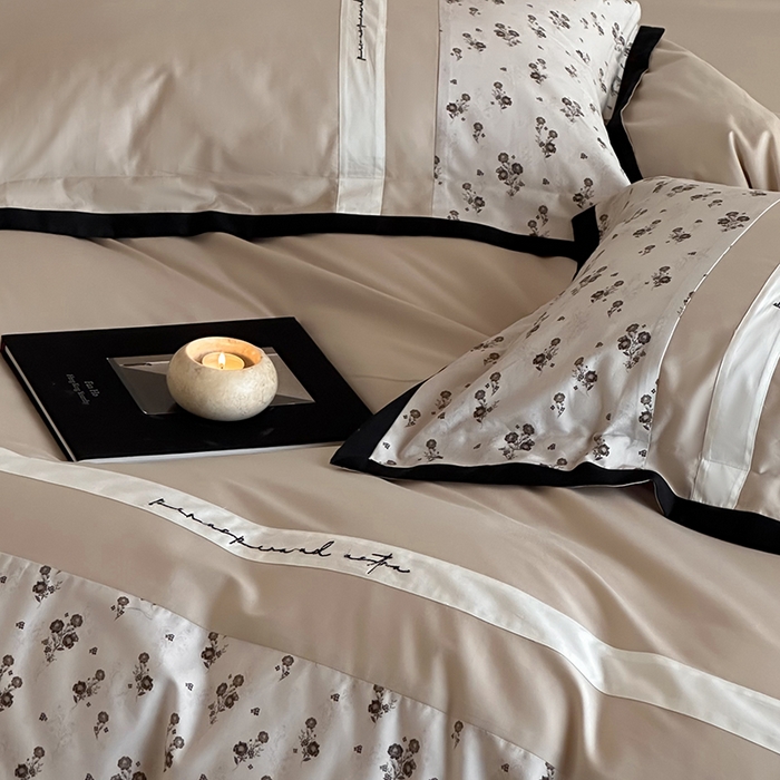 91家纺网 家纺一手货源 找家纺 赫帛 2025新款50支长绒棉四件套-春日絮语 春日絮语-亚麻色