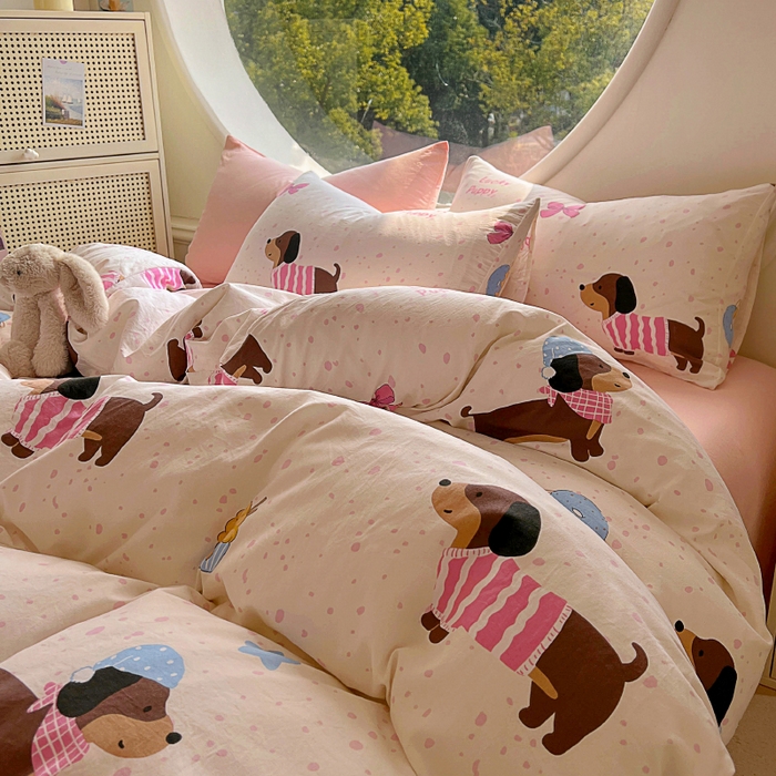 91家纺网 家纺一手货源 找家纺 2025耀达新款舒适水洗棉印花四件套 皮皮狗-印花