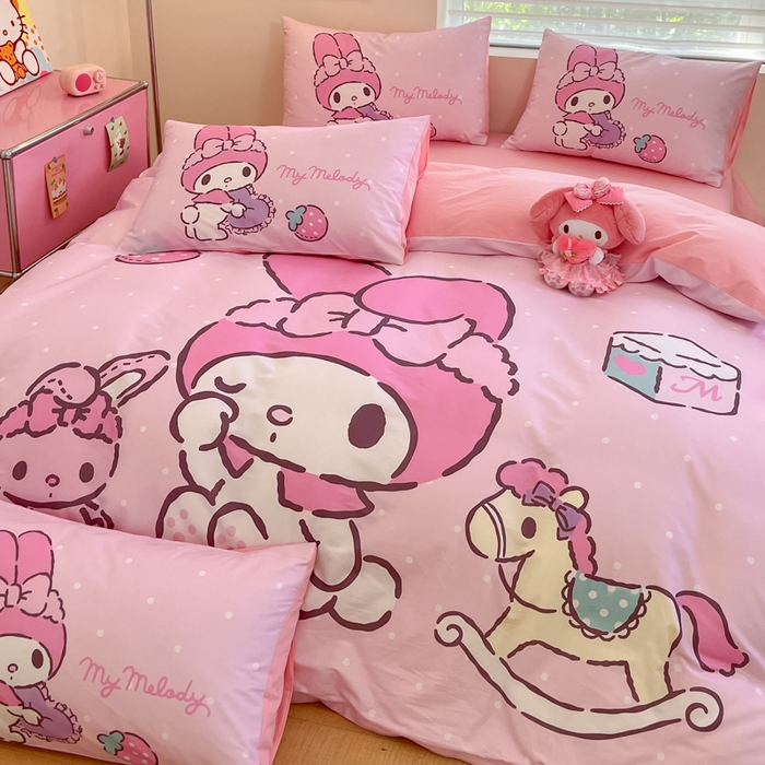 91家纺网 家纺一手货源 找家纺 金爱家 2025新款纯棉数码印花大阪三丽鸥四件套 D木马美乐蒂