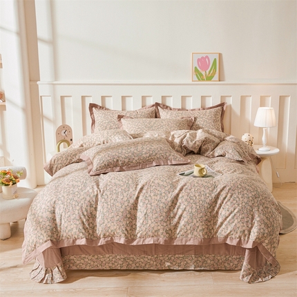 缦彩 【加微信送买家秀】2025新款母婴级双层纱宽边床单四件套 紫檀玫瑰