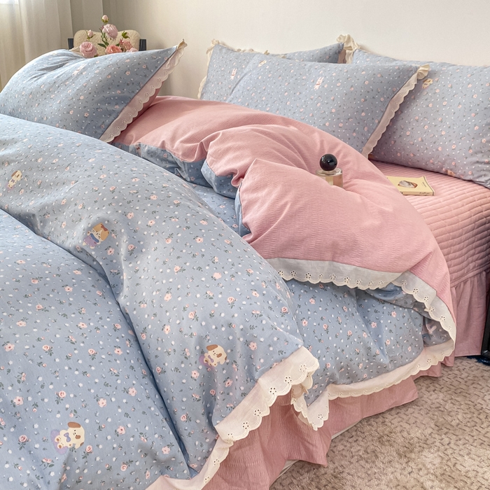 91家纺网 家纺一手货源 找家纺 梦可莱家居 2025新款全棉韩版蕾丝边床盖四件套 懂你