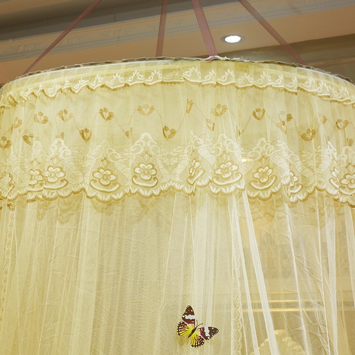 91家纺网 家纺一手货源 找家纺 宝莱利 2025年新款圆顶吊顶蚊帐-蝴蝶梦圆顶 米黄