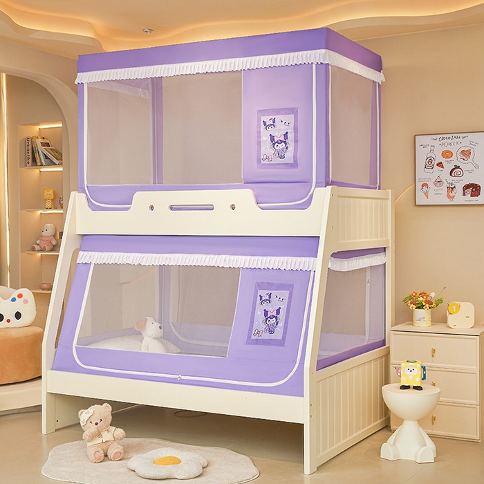 91家纺网 家纺一手货源 找家纺 迪凡保罗2025新款2504专版印花遮光帘上下铺子母蚊帐-常规款 紫色甜心