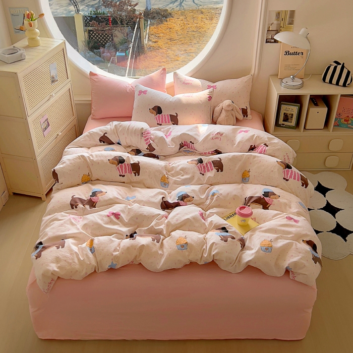 91家纺网 家纺一手货源 找家纺 2025耀达新款舒适水洗棉印花四件套 皮皮狗-印花