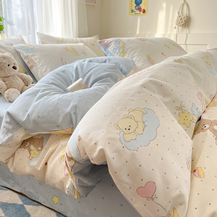 91家纺网 家纺一手货源 找家纺 吉象家纺 2025新款高支密全棉印花四件套12868跑量款 晚安小熊