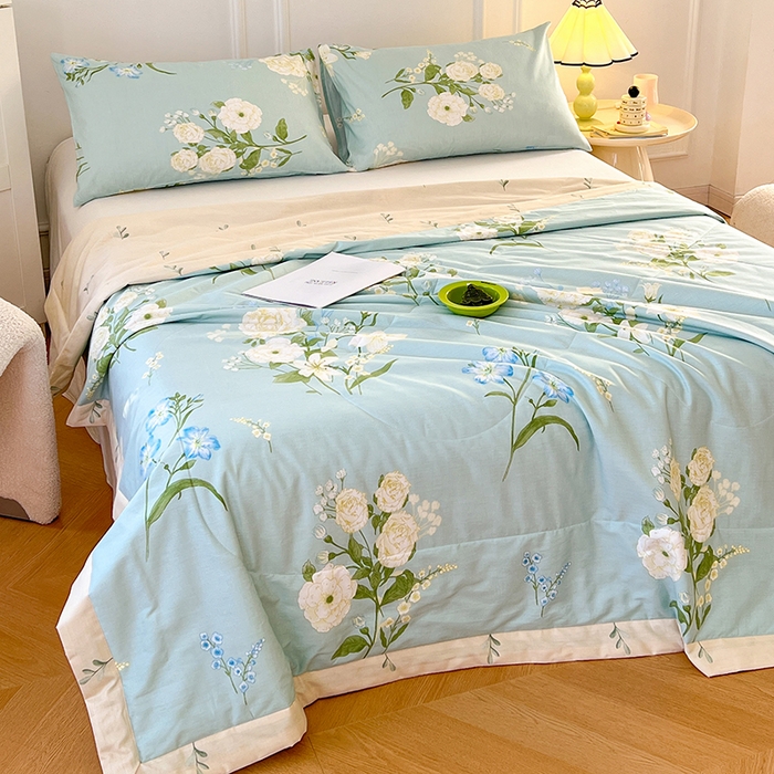 91家纺网 家纺一手货源 找家纺 尊妙被业 2025新款里外全棉印花棉花被纯棉夏被夏凉被全棉棉花夏凉被含苞初放-绿