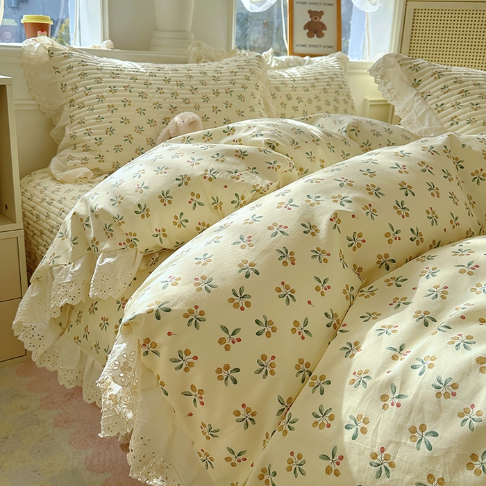 91家纺网 家纺一手货源 找家纺 美梦家纺 2025新款A类全棉13372花边床盖四件套-白边 白边-意礼