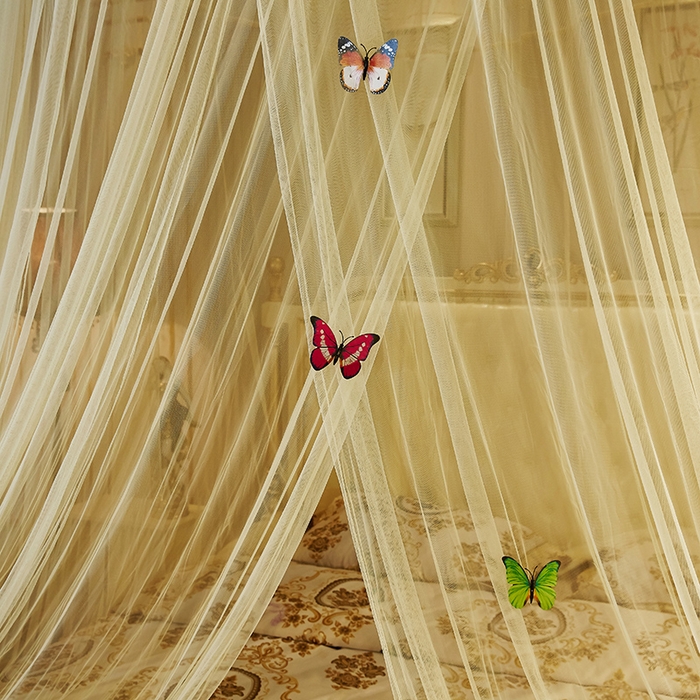 91家纺网 家纺一手货源 找家纺 宝莱利 2025年新款1.5米直径圆顶吊顶落地蚊帐-芳华 米黄