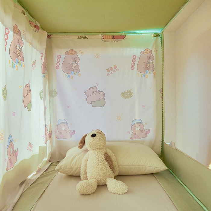 91家纺网 家纺一手货源 找家纺 迪凡保罗2025新款2504专版印花遮光帘上下铺子母蚊帐-常规款 呆萌豚豚