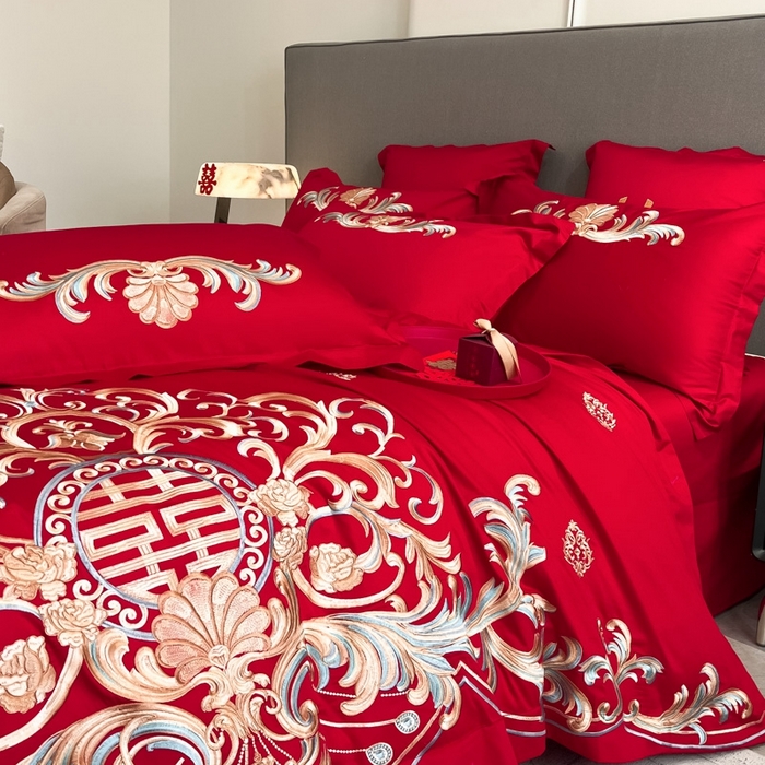 91家纺网 家纺一手货源 找家纺 欧乐蒂 2025新款欧式亲肤棉婚庆四件套 梦巴黎-红