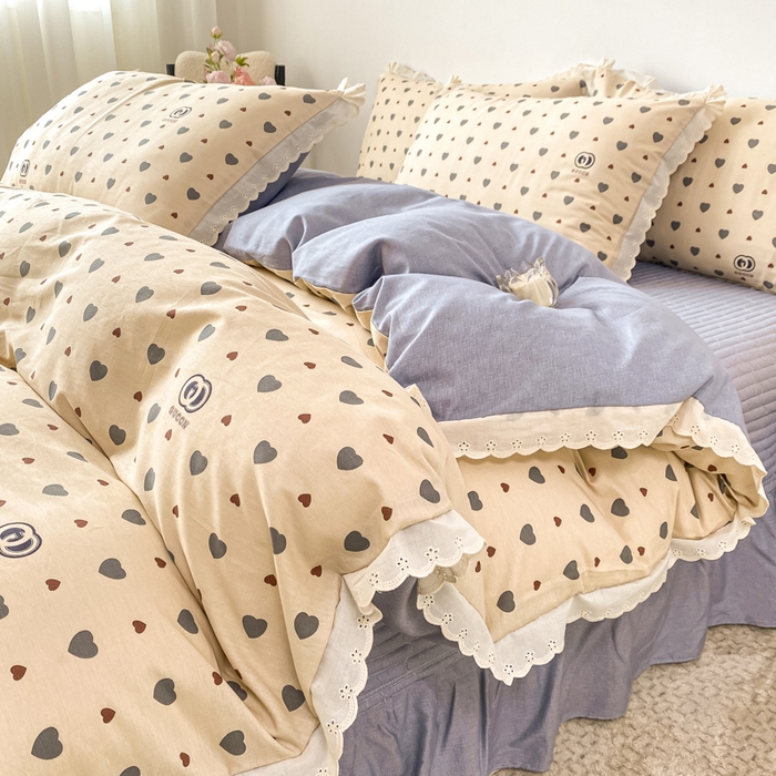 91家纺网 家纺一手货源 找家纺 梦可莱家居 2025新款全棉韩版蕾丝边床盖四件套 心动