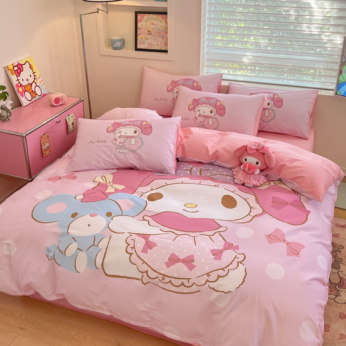 91家纺网 家纺一手货源 找家纺 金爱家 2025新款纯棉数码印花大阪三丽鸥四件套 D公主美乐蒂