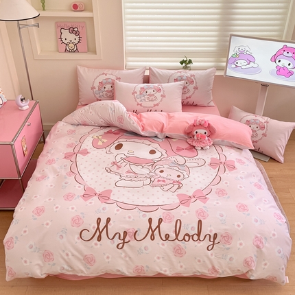 金爱家 2025新款纯棉数码印花大阪三丽鸥四件套 花园宝贝kt