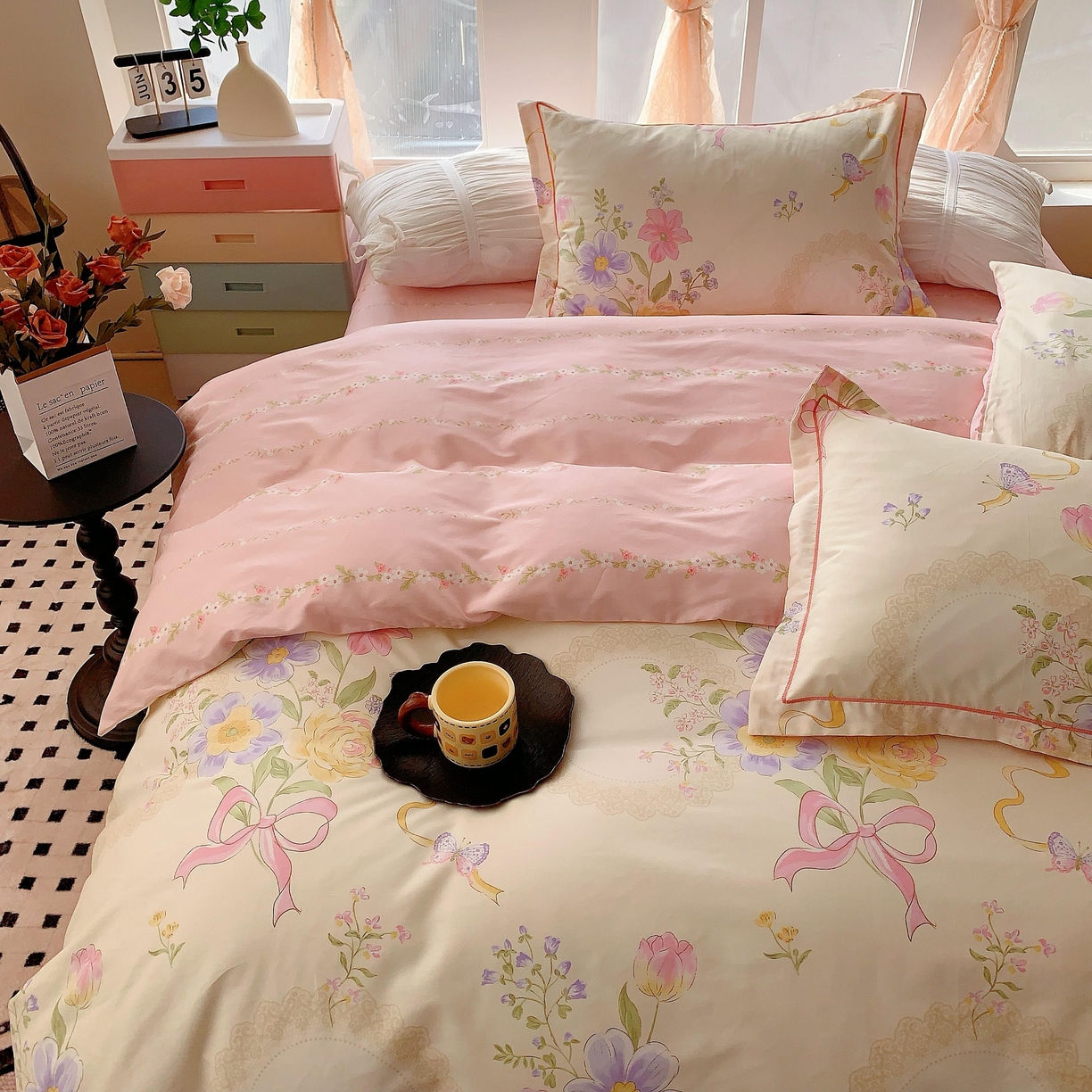 91家纺网 家纺一手货源 找家纺 奈萝家纺 2025新款亲肤小清新全棉四件套 春天花园