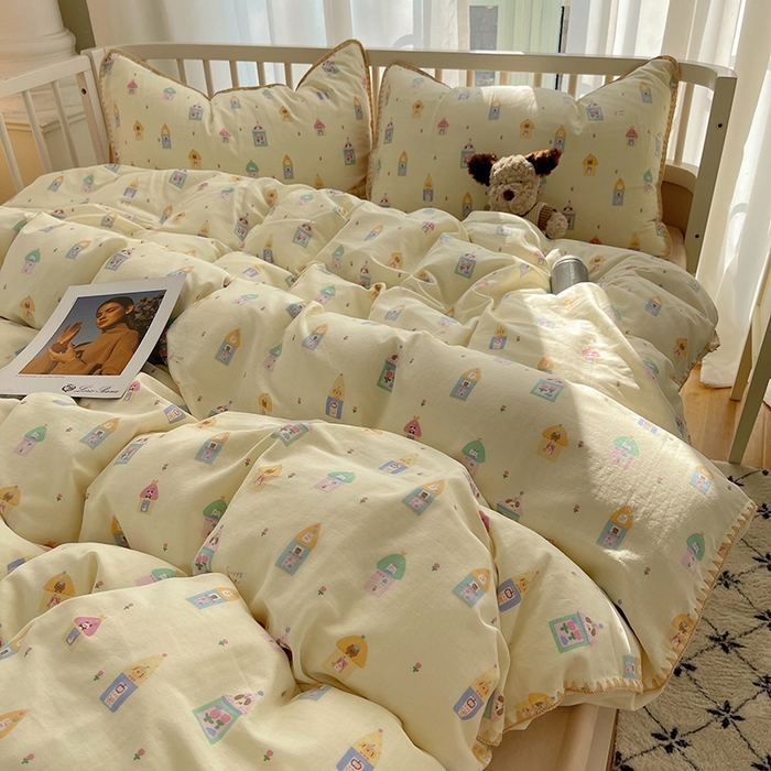 91家纺网 家纺一手货源 找家纺 三朵 2025新款全棉双层纱三角针四件套 爱丁堡