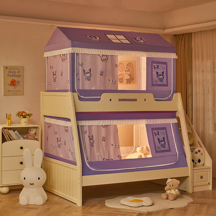 91家纺网 家纺一手货源 找家纺 迪凡保罗蚊帐 2025新款2504专版印花遮光帘上下铺子母蚊帐-城堡款 紫色甜心