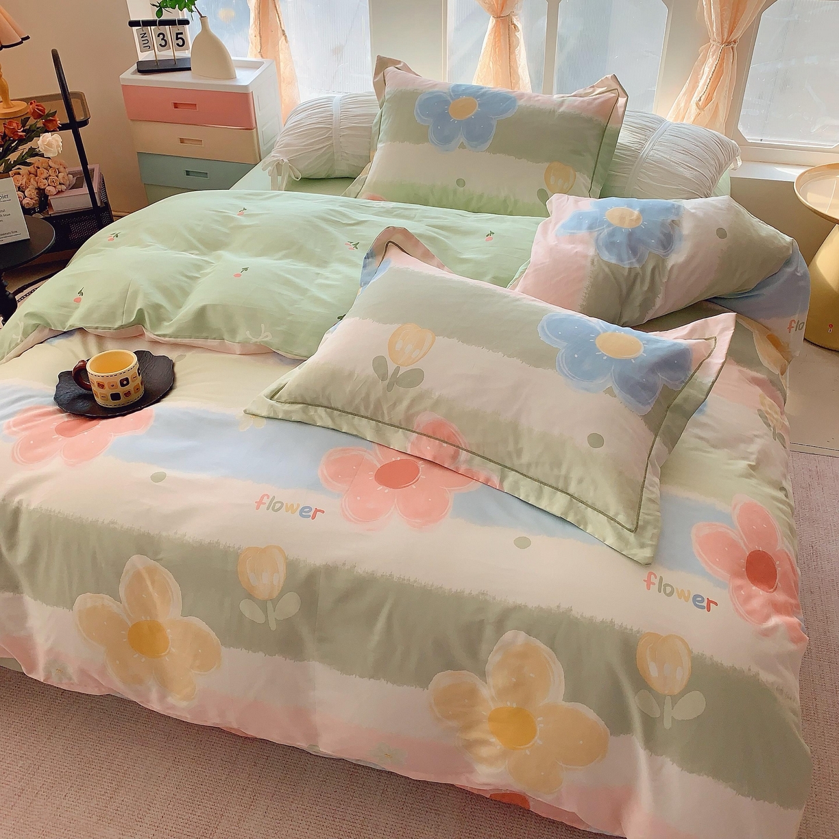 91家纺网 家纺一手货源 找家纺 奈萝家纺 2025新款亲肤小清新全棉四件套 莫奈油画