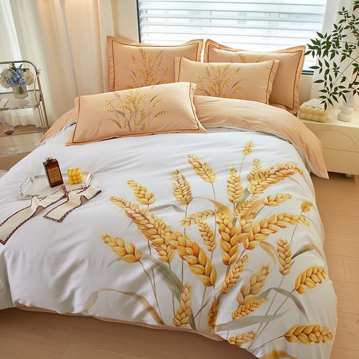 91家纺网 家纺一手货源 找家纺 启航家居2025新款春夏直播爆款全棉大版印花四件套 麦言米