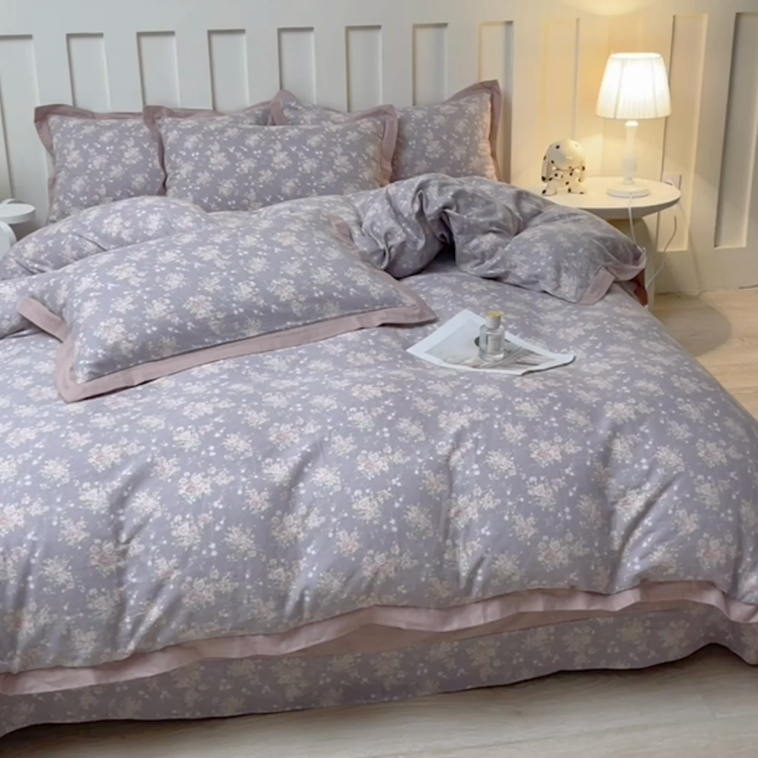 91家纺网 家纺一手货源 找家纺 缦彩 【加微信送买家秀】2025新款母婴级双层纱宽边床单四件套 玛德琳娜