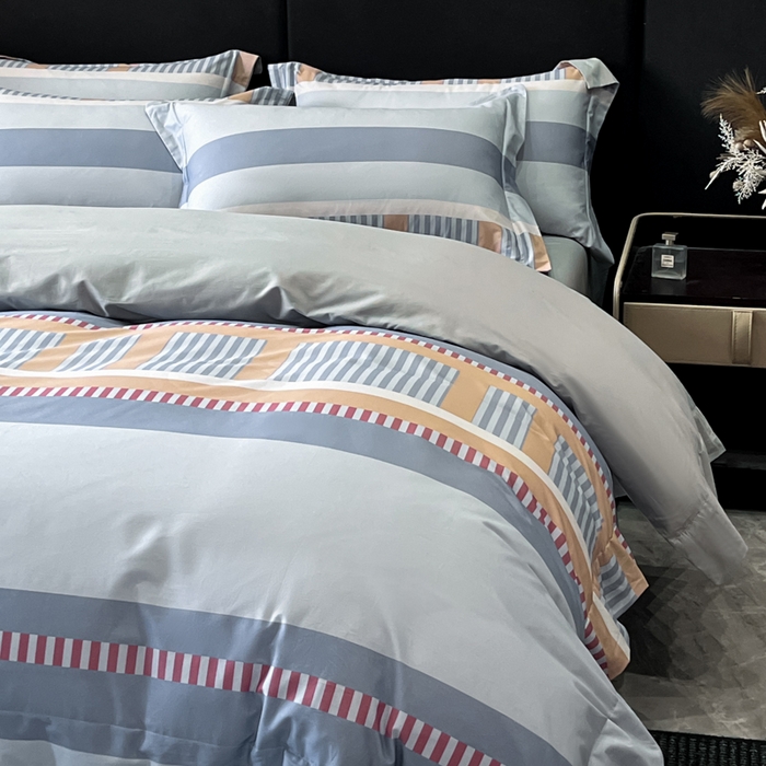 91家纺网 家纺一手货源 找家纺 新方向 2025新款全棉长绒棉数码印花四件套-布拉格之恋 布拉格之恋-爵士灰