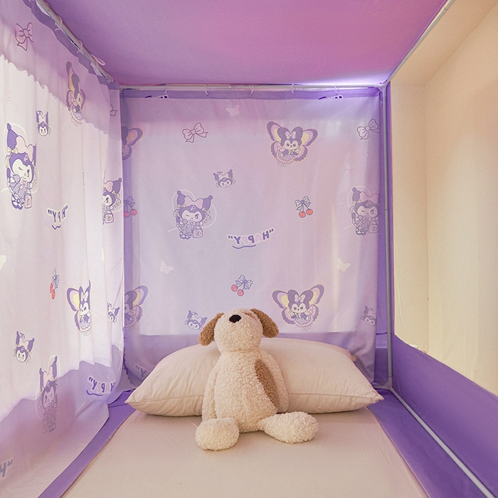 91家纺网 家纺一手货源 找家纺 迪凡保罗2025新款2504专版印花遮光帘上下铺子母蚊帐-常规款 紫色甜心