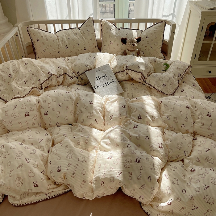 91家纺网 家纺一手货源 找家纺 三朵 2025新款全棉双层纱三角针四件套 趣味王国