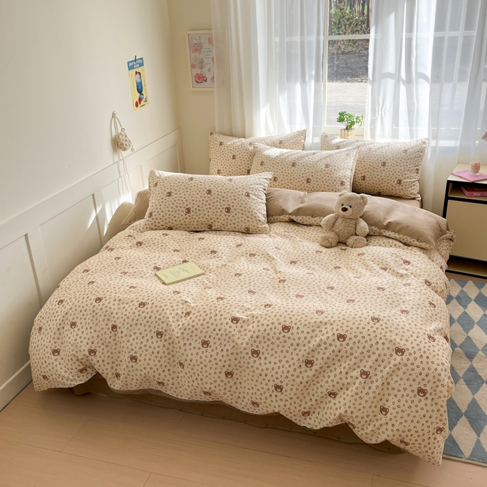 91家纺网 家纺一手货源 找家纺 吉象家纺 2025新款高支密全棉印花四件套12868跑量款 豹纹小熊