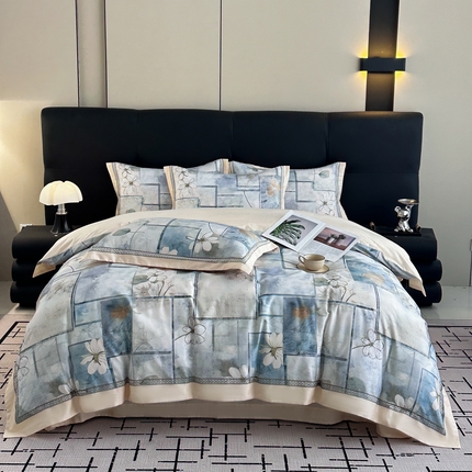 顾家家居 2025新款长绒棉数码印花隐形宽边四件套 格调