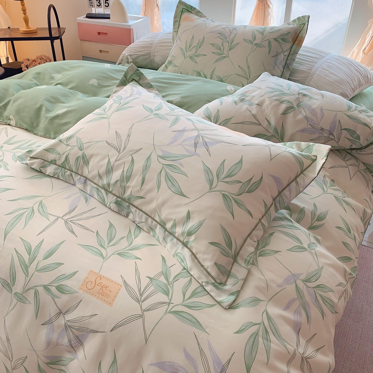 91家纺网 家纺一手货源 找家纺 奈萝家纺 2025新款亲肤小清新全棉四件套 叶曲