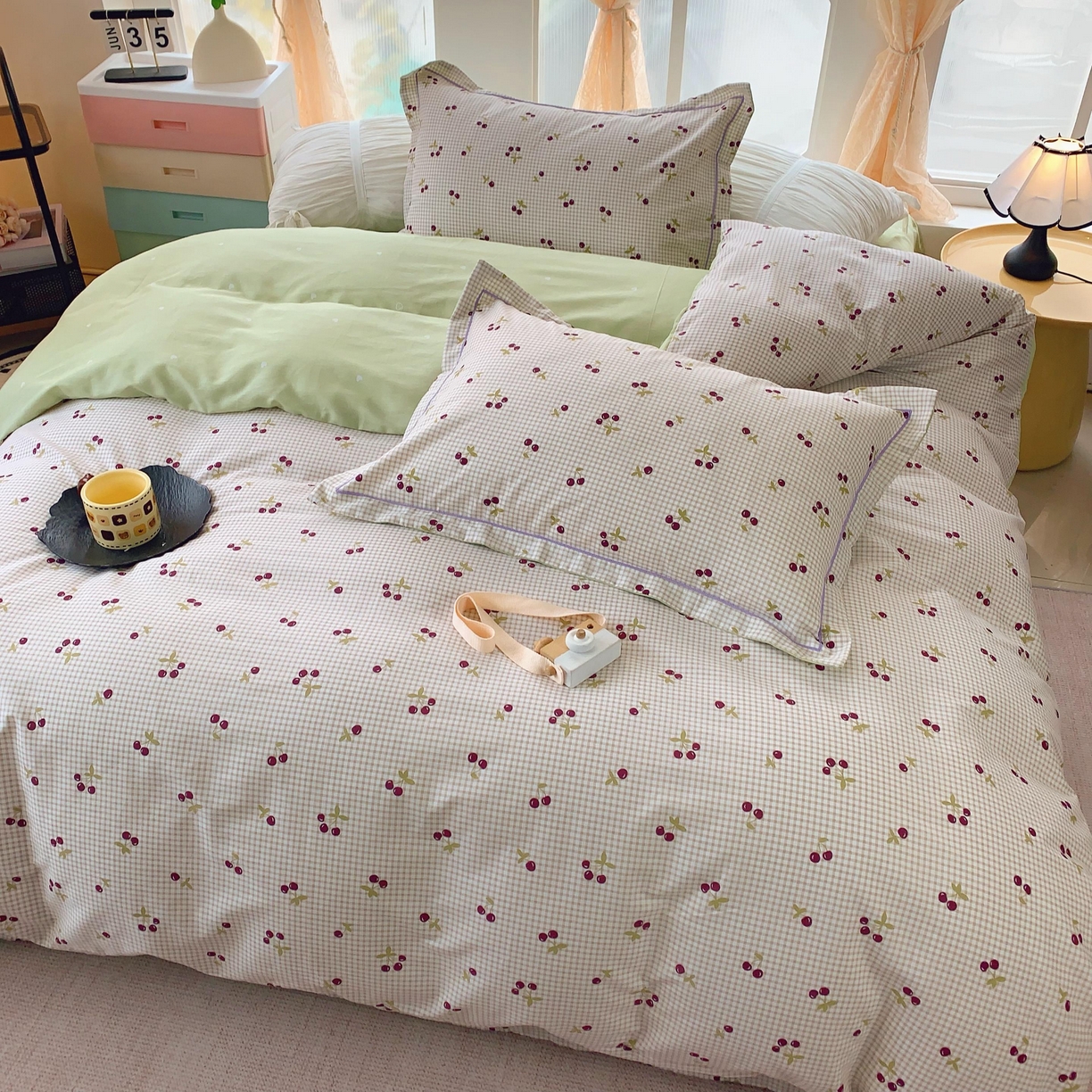 91家纺网 家纺一手货源 找家纺 奈萝家纺 2025新款亲肤小清新全棉四件套 樱桃小丸子