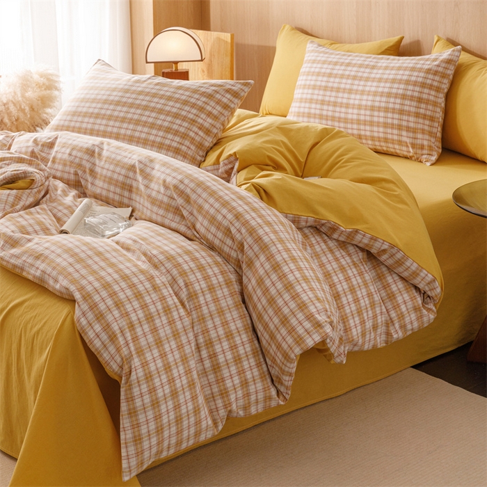 91家纺网 家纺一手货源 找家纺 趣色家纺 2025新款全棉色织水洗棉四件套 棉芷黄