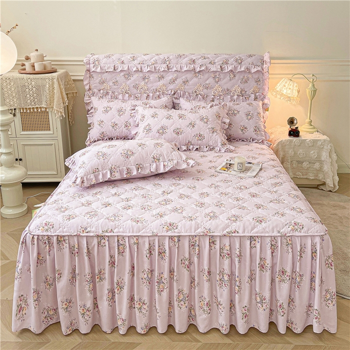 91家纺网 家纺一手货源 找家纺 十个点2025新款针织棉 夹棉床笠式床裙床头罩系列  花前月下