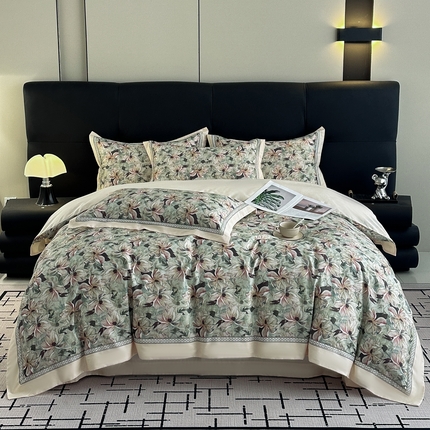 顾家家居 2025新款长绒棉数码印花隐形宽边四件套 花之物语
