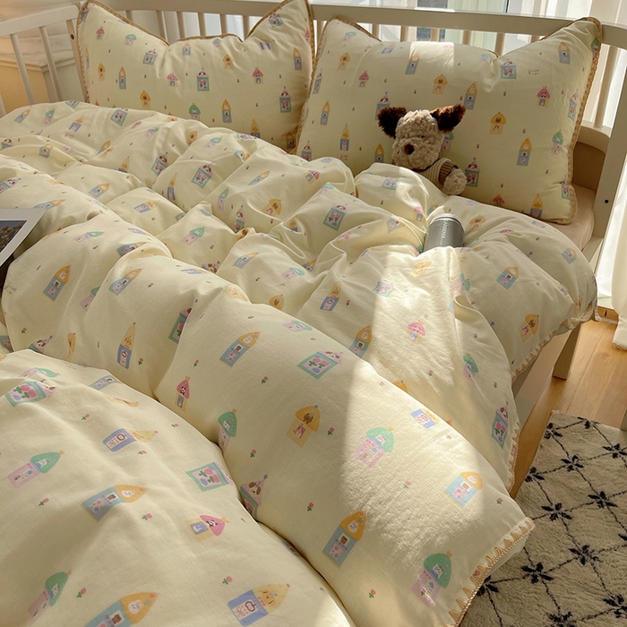 91家纺网 家纺一手货源 找家纺 三朵 2025新款全棉双层纱三角针四件套 爱丁堡