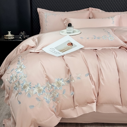 KA家纺2025春夏新款全棉绣花四件套 伊芙琳系列 伊芙琳粉