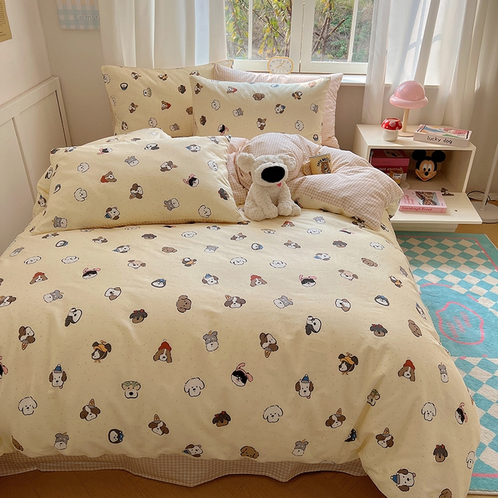 91家纺网 家纺一手货源 找家纺 2025春季新款13372全棉印花四件套-卡通系列 富贵狗