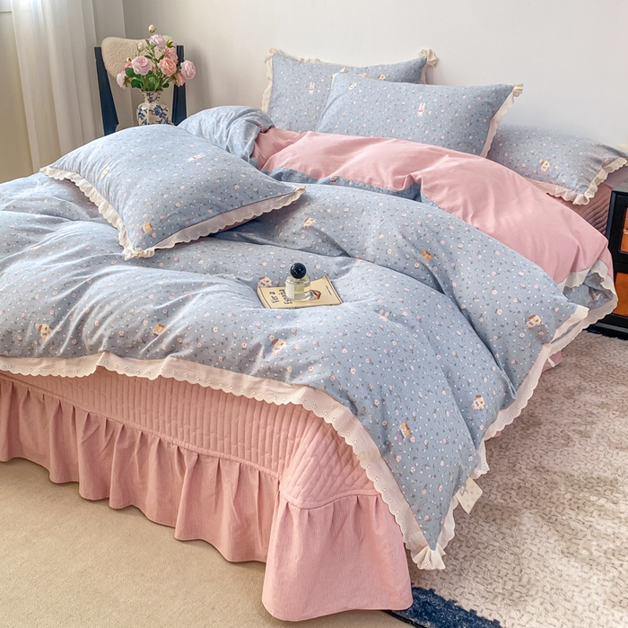 91家纺网 家纺一手货源 找家纺 梦可莱家居 2025新款全棉韩版蕾丝边床盖四件套 懂你