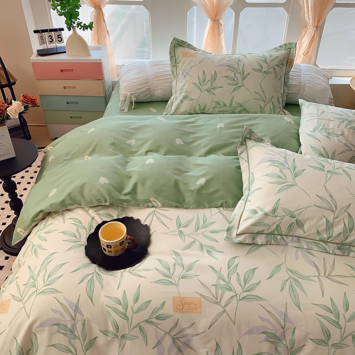 91家纺网 家纺一手货源 找家纺 奈萝家纺 2025新款亲肤小清新全棉四件套 叶曲