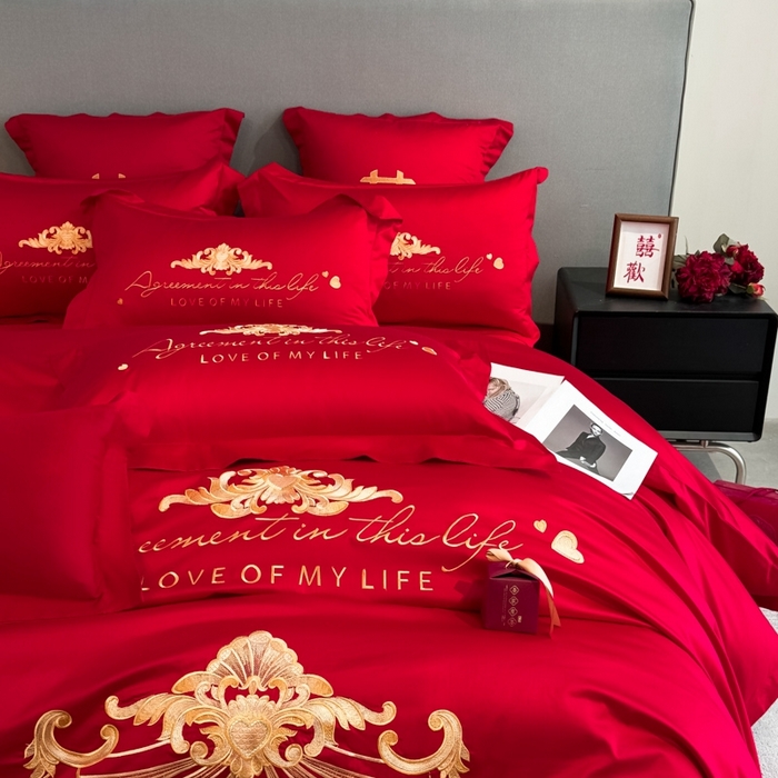 91家纺网 家纺一手货源 找家纺 欧乐蒂 2025新款欧式亲肤棉婚庆四件套 锦绣佳缘-红