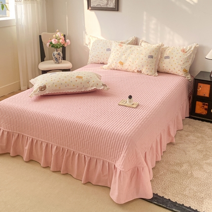 91家纺网 家纺一手货源 找家纺 梦可莱家居 2025新款全棉韩版蕾丝边床盖四件套 胖胖熊