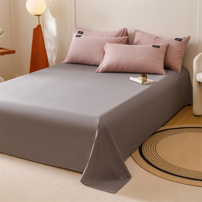 91家纺网 家纺一手货源 找家纺 趣色家纺 2025新款全棉双拼纯色四件套 香芋+浅灰