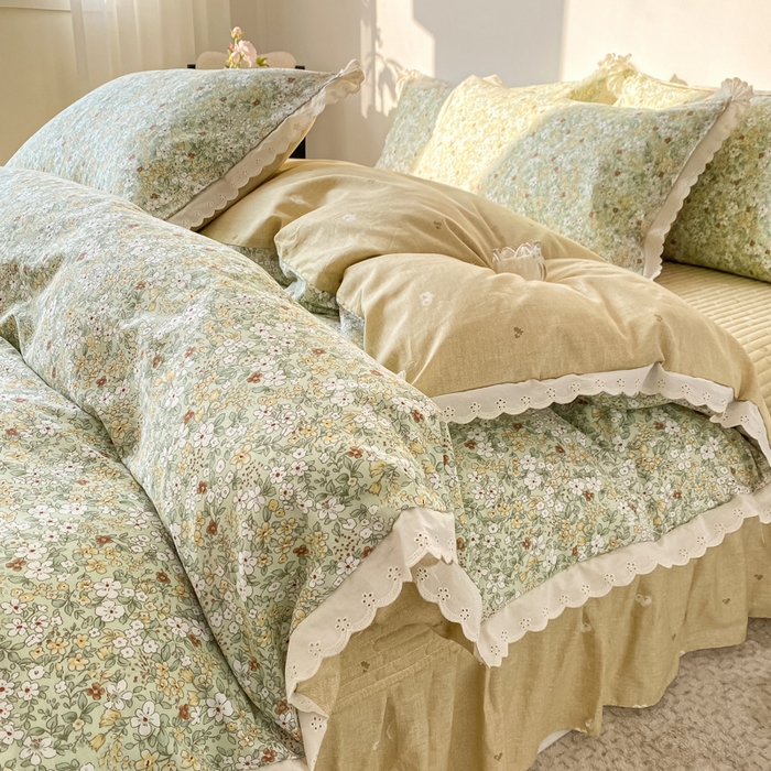 91家纺网 家纺一手货源 找家纺 梦可莱家居 2025新款全棉韩版蕾丝边床盖四件套 生活