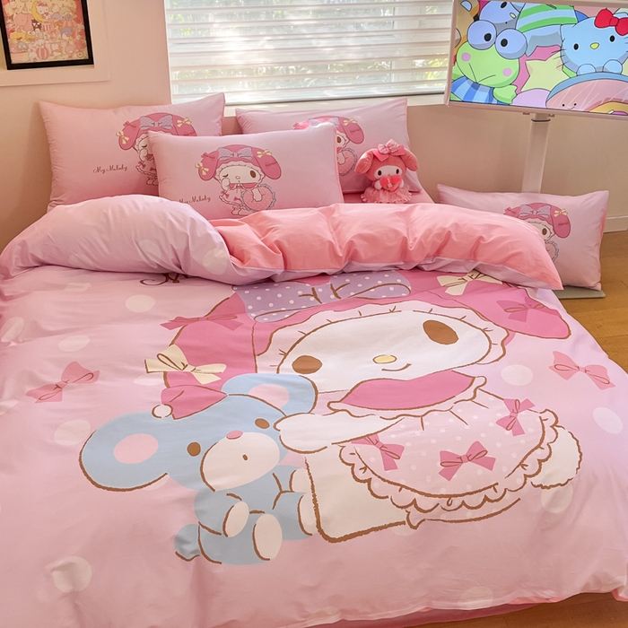 91家纺网 家纺一手货源 找家纺 金爱家 2025新款纯棉数码印花大阪三丽鸥四件套 D公主美乐蒂