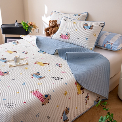 91家纺网 家纺一手货源 找家纺 （总）X猫先生 2025新款全棉床盖小清新夹棉水洗炕盖床盖套件-跑量款