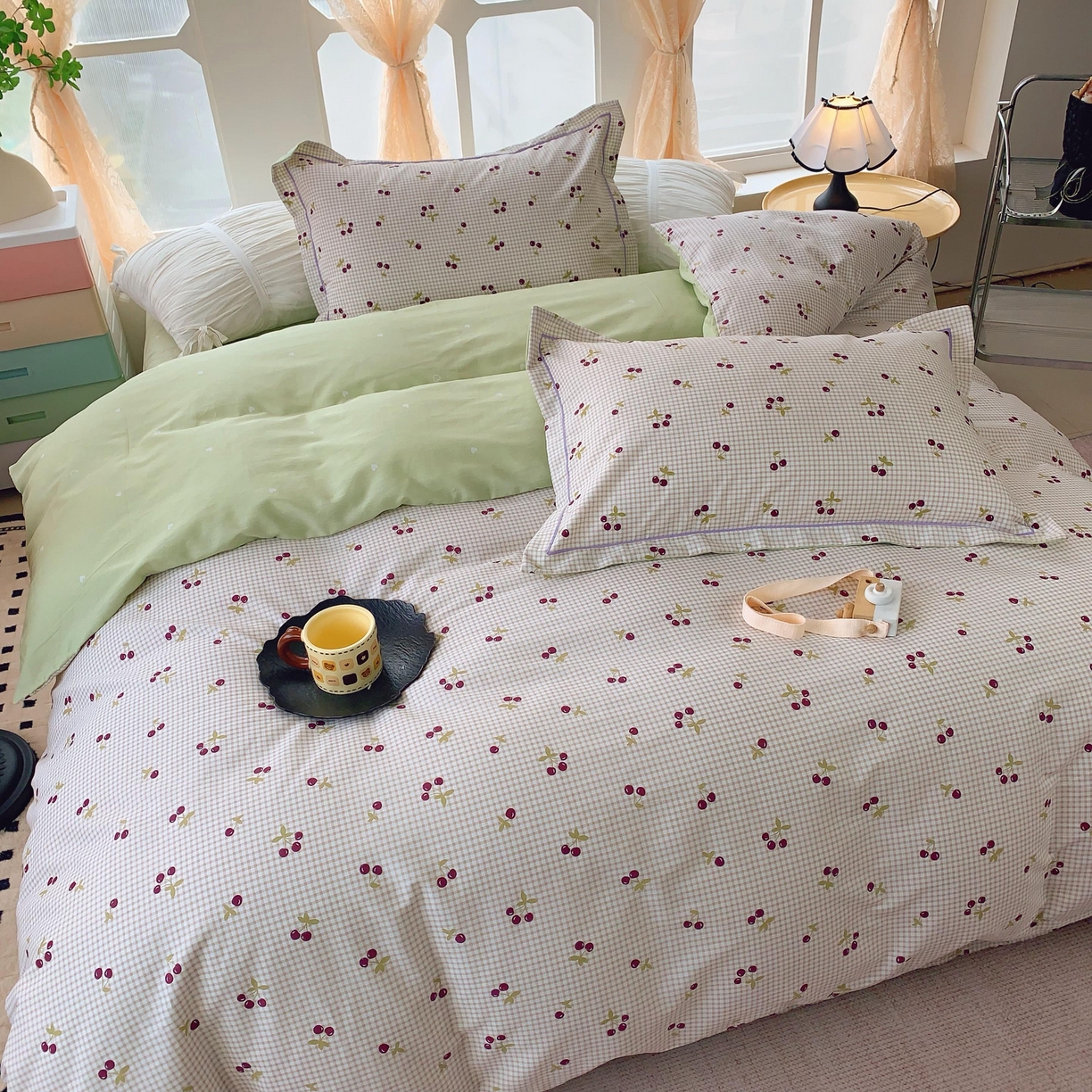 91家纺网 家纺一手货源 找家纺 奈萝家纺 2025新款亲肤小清新全棉四件套 樱桃小丸子