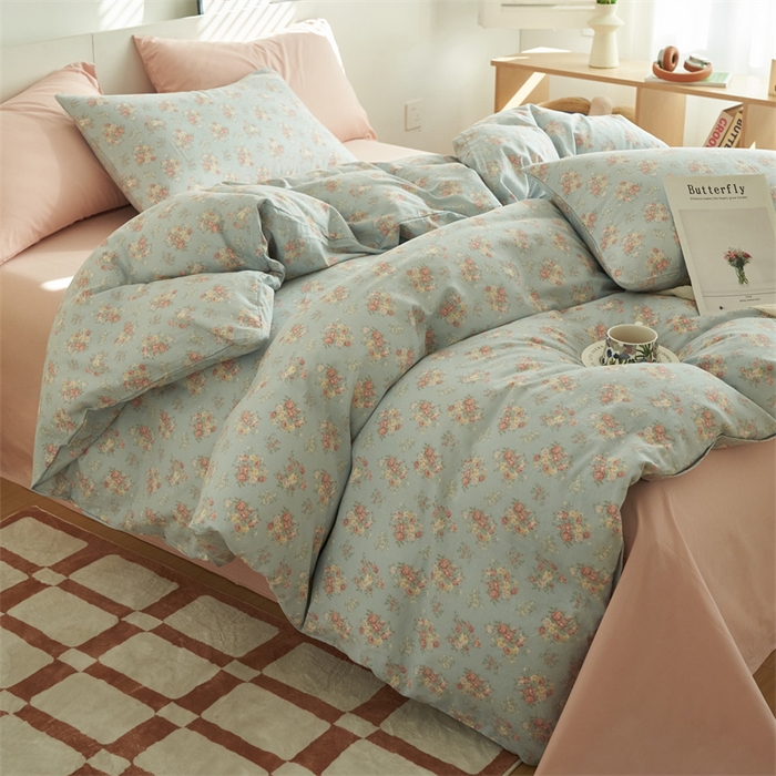 91家纺网 家纺一手货源 找家纺 趣色家纺 2025新款A类全棉双层纱印花四件套 清秋兰