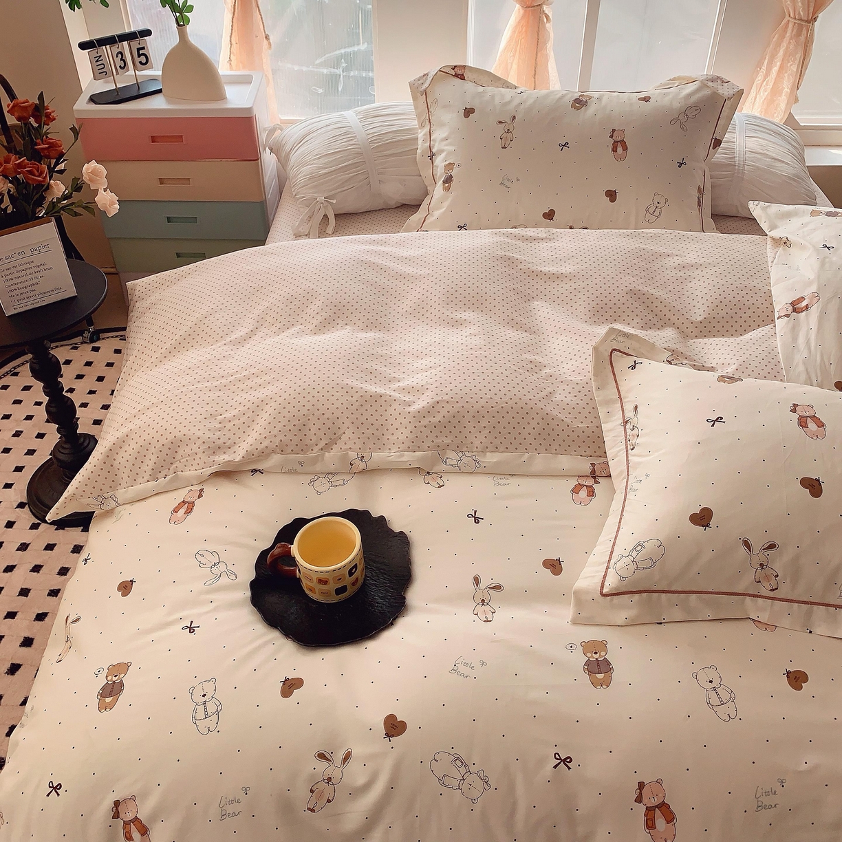 91家纺网 家纺一手货源 找家纺 奈萝家纺 2025新款亲肤小清新全棉四件套 布朗熊